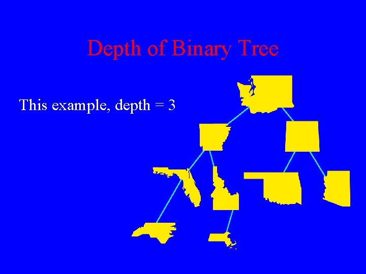 Depth of Binary Tree This example, depth = 3 