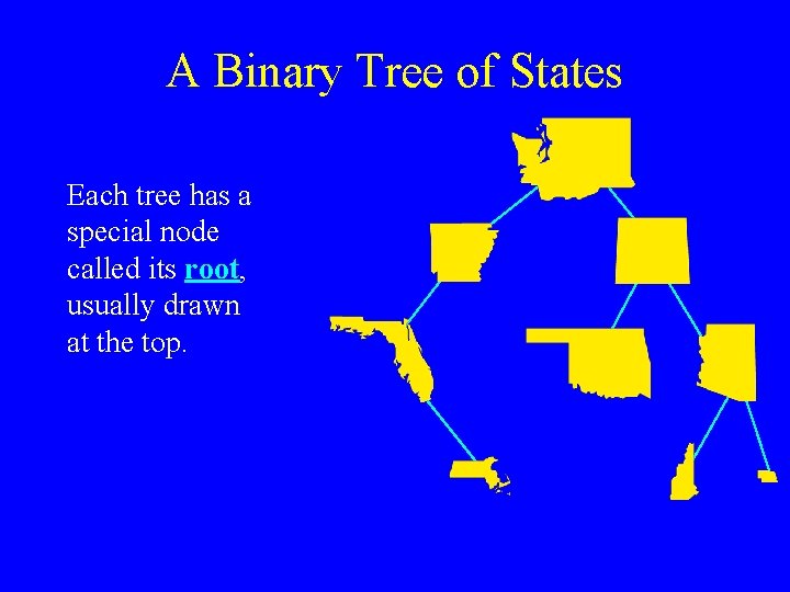 A Binary Tree of States Each tree has a special node called its root,