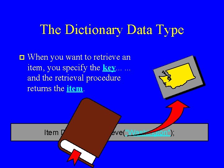 The Dictionary Data Type p When you want to retrieve an item, you specify