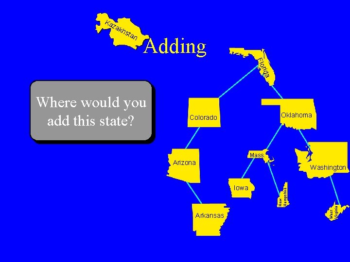 Ka zak hst an Adding da ri Flo Oklahoma Colorado Mass. Arizona Iowa Arkansas