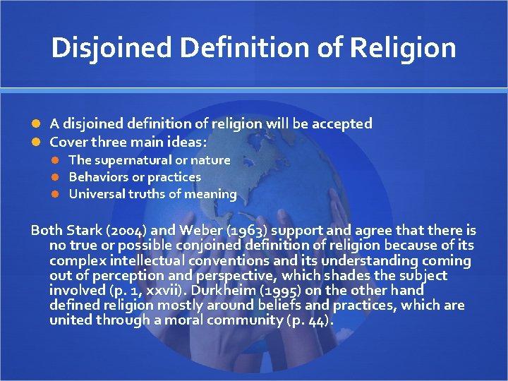 Disjoined Definition of Religion A disjoined definition of religion will be accepted Cover three