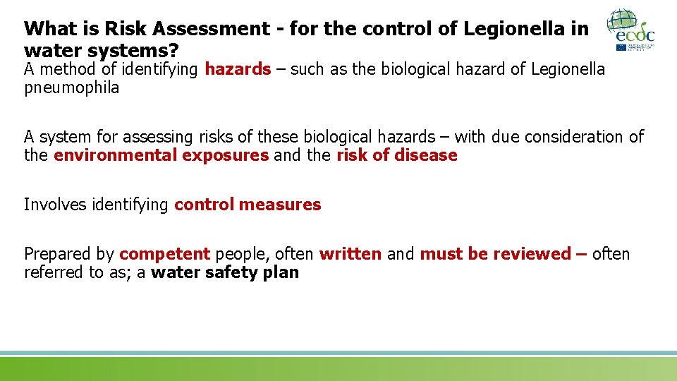What is Risk Assessment - for the control of Legionella in water systems? A