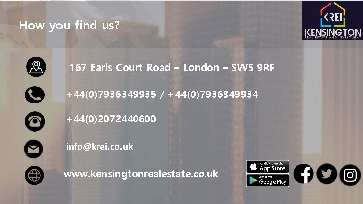 How you find us? 167 Earls Court Road – London – SW 5 9