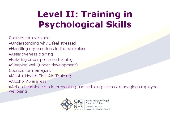 Level II: Training in Psychological Skills Courses for everyone • Understanding why I feel