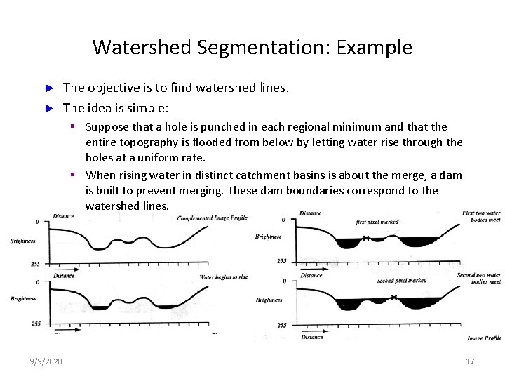 Watershed Segmentation: Example The objective is to find watershed lines. ► The idea is