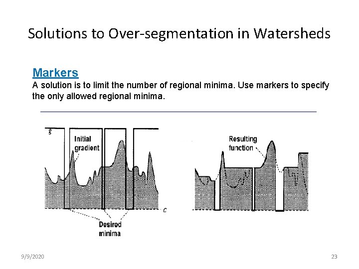 Solutions to Over-segmentation in Watersheds Markers A solution is to limit the number of Solutions to Over-segmentation in Watersheds Markers A solution is to limit the number of