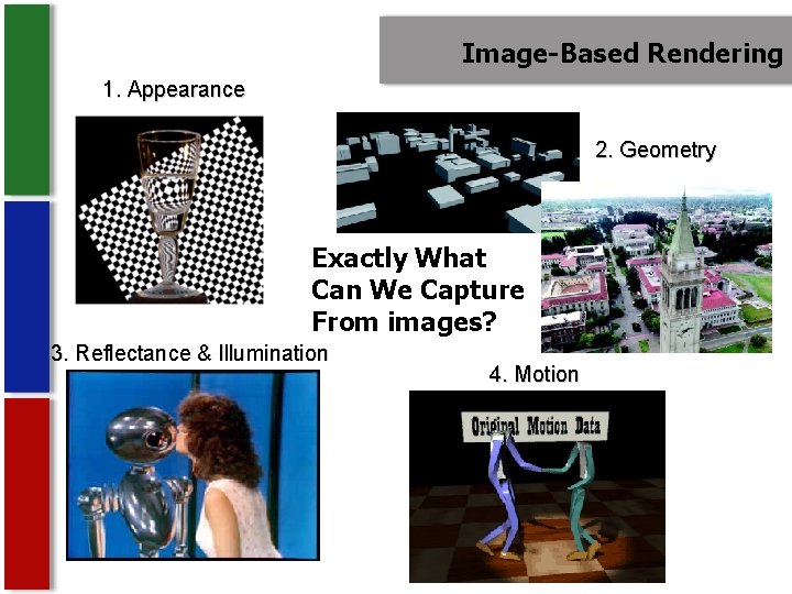 Image-Based Rendering 1. Appearance 2. Geometry Exactly What Can We Capture From images? 3.