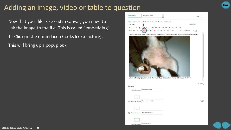 Adding an image, video or table to question Now that your file is stored