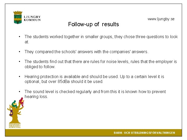 Follow-up of results www. ljungby. se • The students worked together in smaller groups,