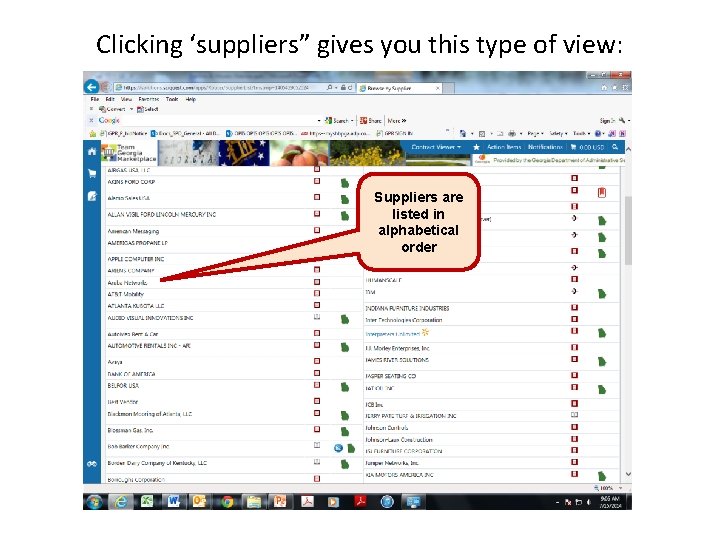 Clicking ‘suppliers” gives you this type of view: Suppliers are listed in alphabetical order