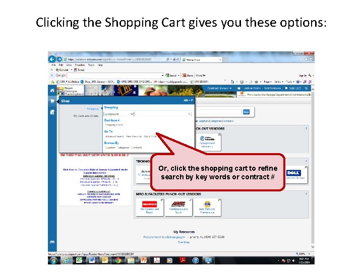Clicking the Shopping Cart gives you these options: Or, click the shopping cart to