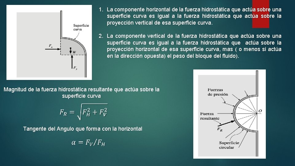 1. La componente horizontal de la fuerza hidrostática que actúa sobre una superficie curva