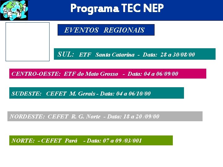 Programa TEC NEP EVENTOS REGIONAIS SUL: ETF Santa Catarina - Data: 28 a 30/08/00