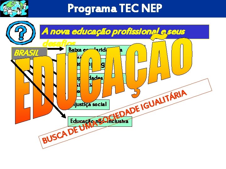 Programa TEC NEP BRASIL A nova educação profissional e seus desafios Baixa escolaridade da