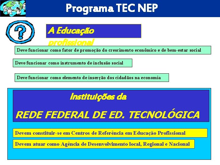 Programa TEC NEP A Educação profissional Deve funcionar como fator de promoção do crescimento