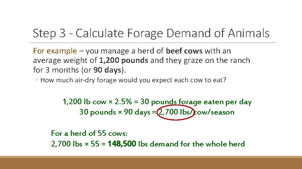 Step 3 - Calculate Forage Demand of Animals For example – you manage a