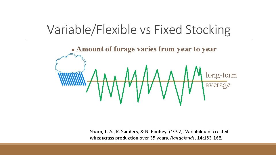 Variable/Flexible vs Fixed Stocking n Amount of forage varies from year to year long-term