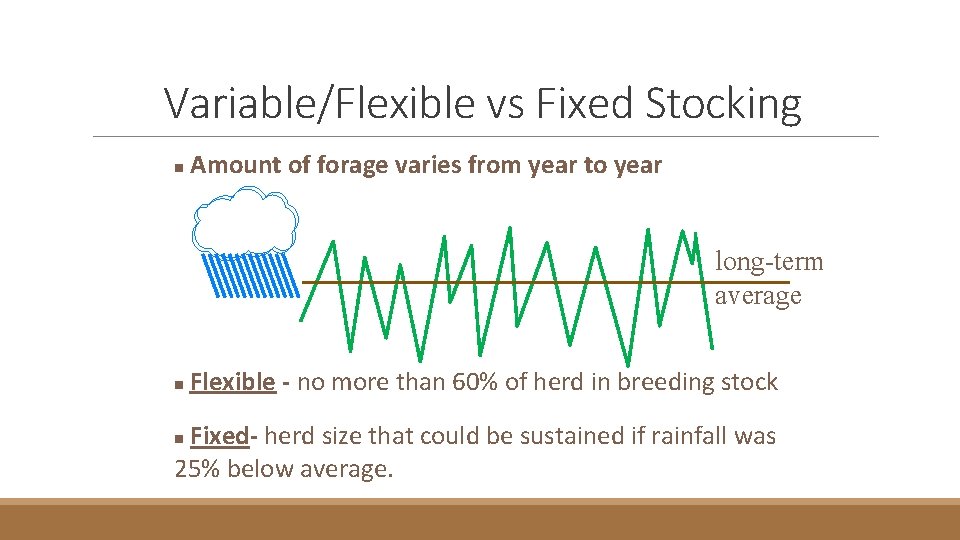 Variable/Flexible vs Fixed Stocking n Amount of forage varies from year to year long-term