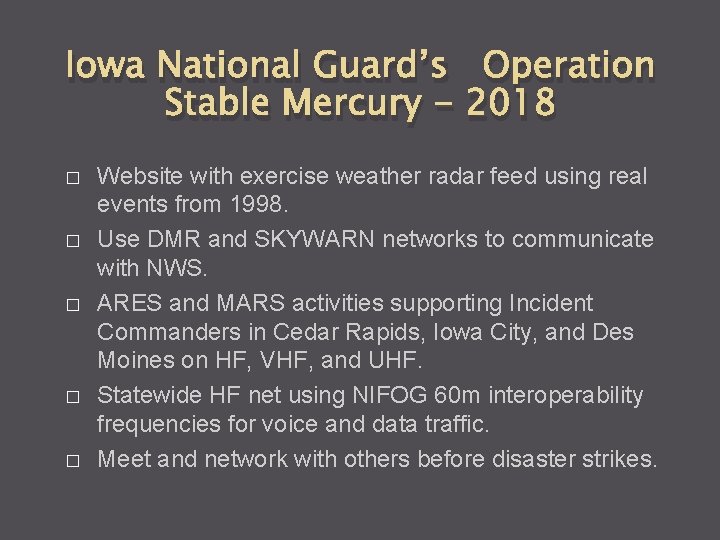 Iowa National Guard’s Operation Stable Mercury - 2018 � � � Website with exercise