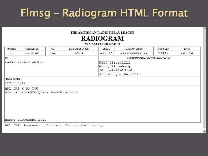 Flmsg – Radiogram HTML Format 