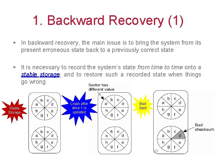 1. Backward Recovery (1) § In backward recovery, the main issue is to bring