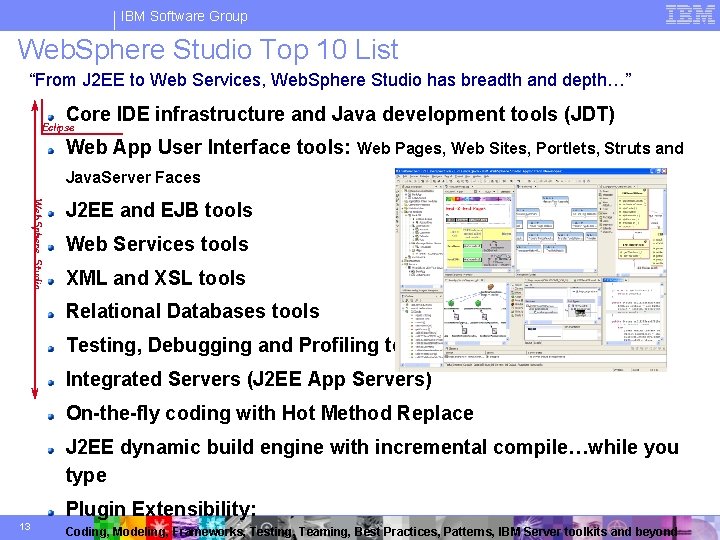 IBM Software Group Web. Sphere Studio Top 10 List “From J 2 EE to