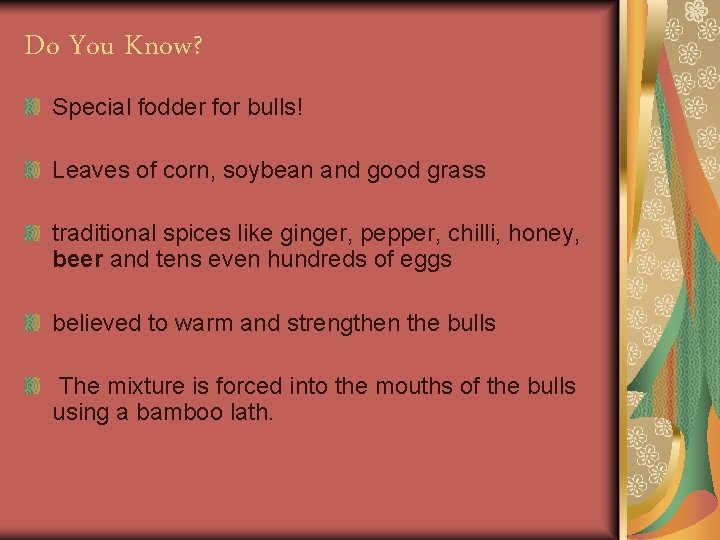 Do You Know? Special fodder for bulls! Leaves of corn, soybean and good grass