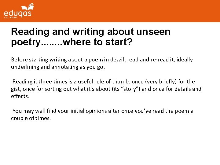 Reading and writing about unseen poetry. . . . where to start? Before starting Reading and writing about unseen poetry. . . . where to start? Before starting