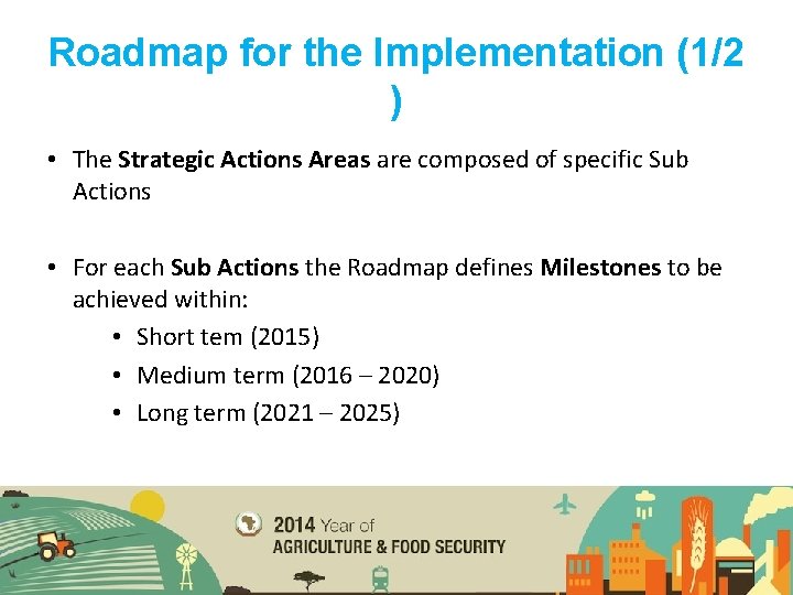 Roadmap for the Implementation (1/2 ) • The Strategic Actions Areas are composed of