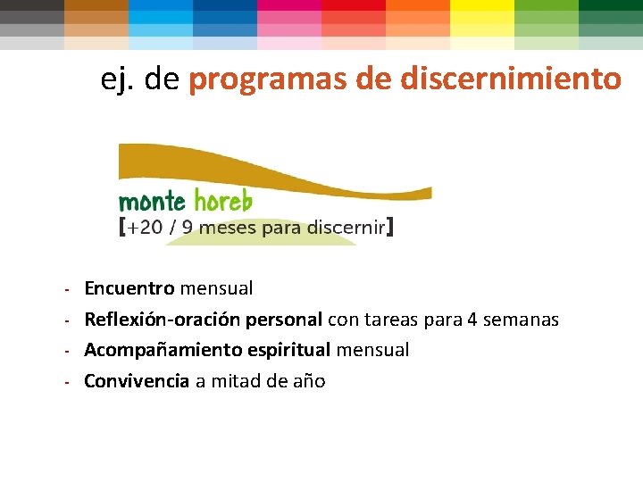 ej. de programas de discernimiento Encuentro mensual - Reflexión-oración personal con tareas para 4