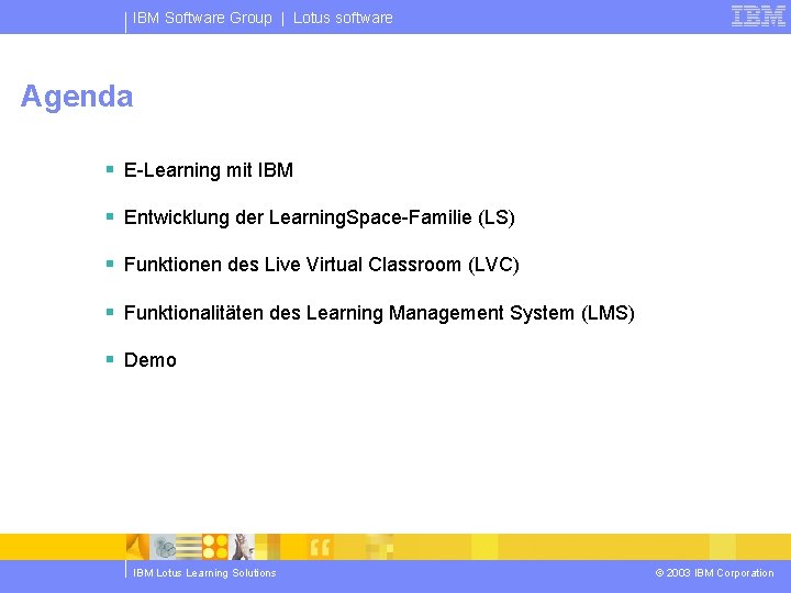 IBM Software Group | Lotus software Agenda § E-Learning mit IBM § Entwicklung der