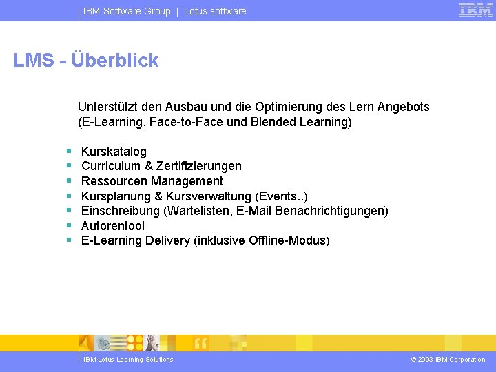 IBM Software Group | Lotus software LMS - Überblick Unterstützt den Ausbau und die