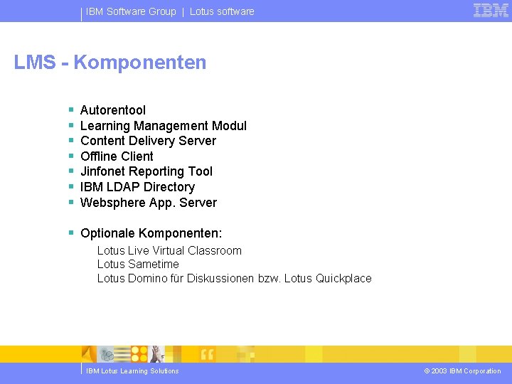 IBM Software Group | Lotus software LMS - Komponenten § § § § Autorentool