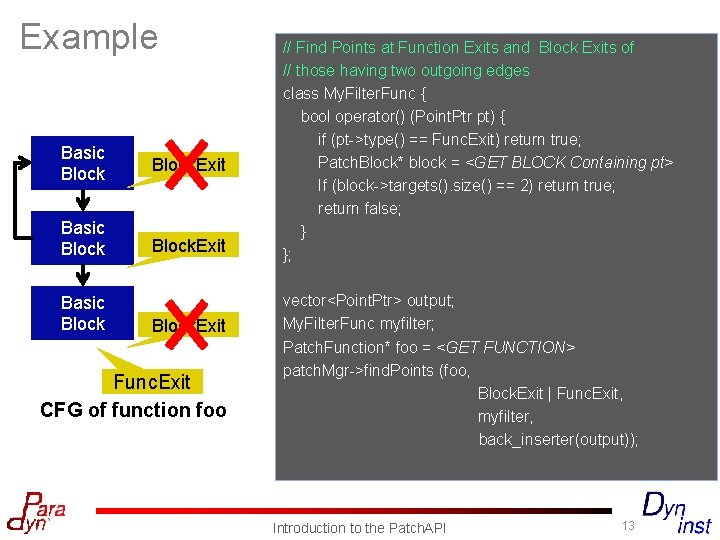 Example Basic Block. Exit Basic Block. Exit Func. Exit CFG of function foo //