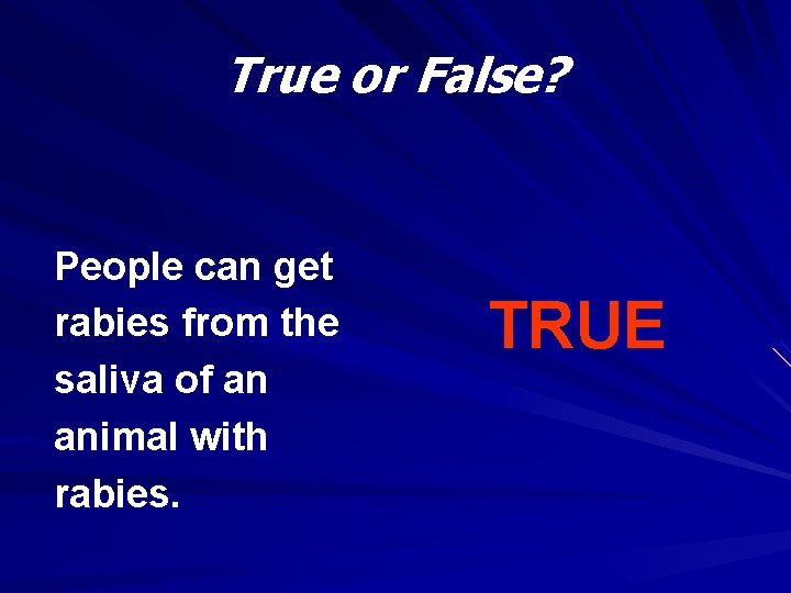 True or False? People can get rabies from the saliva of an animal with