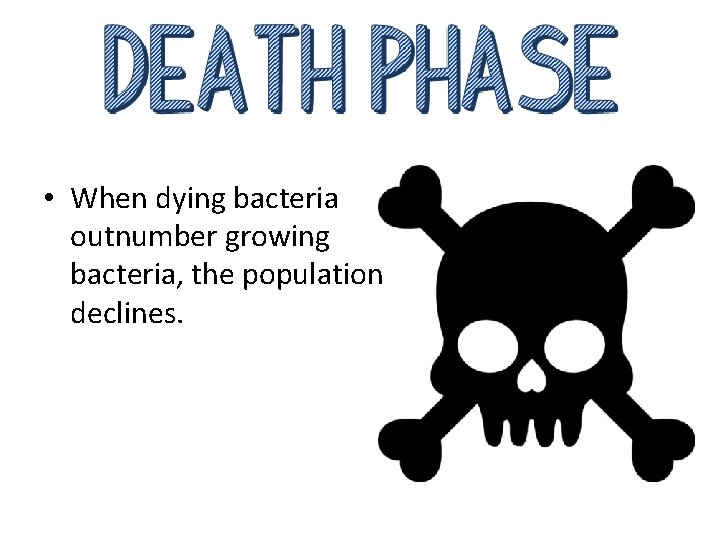  • When dying bacteria outnumber growing bacteria, the population declines. 