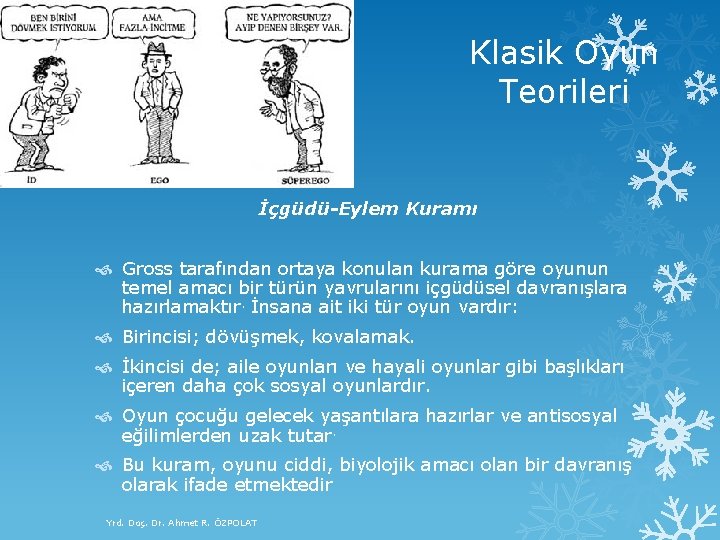 Klasik Oyun Teorileri İçgüdü-Eylem Kuramı Gross tarafından ortaya konulan kurama göre oyunun temel amacı