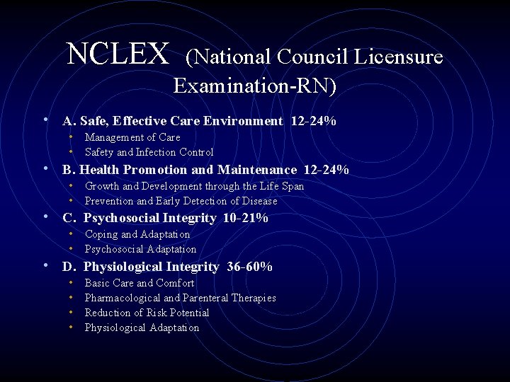 NCLEX (National Council Licensure Examination-RN) • A. Safe, Effective Care Environment 12 -24% •