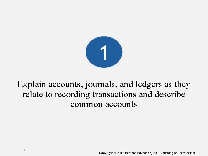 1 Explain accounts, journals, and ledgers as they relate to recording transactions and describe