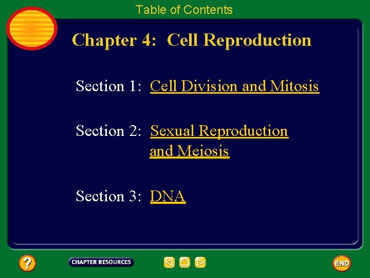 Table of Contents Chapter 4 Cell Reproduction Section