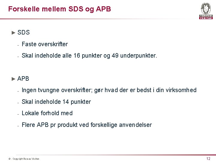 Forskelle mellem SDS og APB ► SDS - Faste overskrifter - Skal indeholde alle