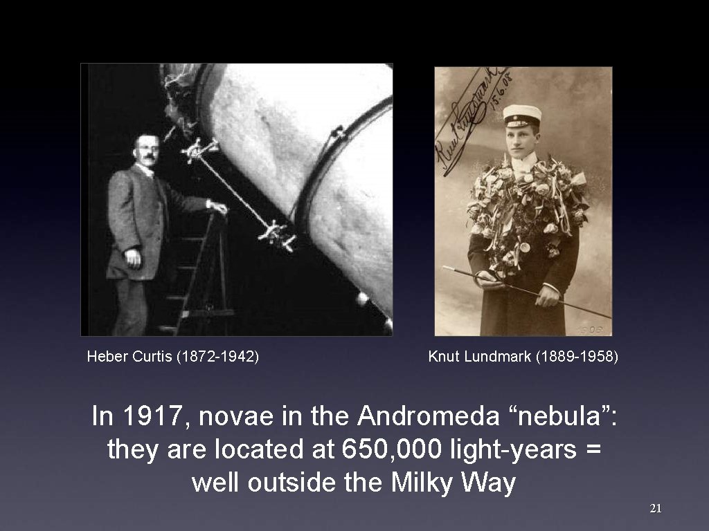 Heber Curtis (1872 -1942) Knut Lundmark (1889 -1958) In 1917, novae in the Andromeda