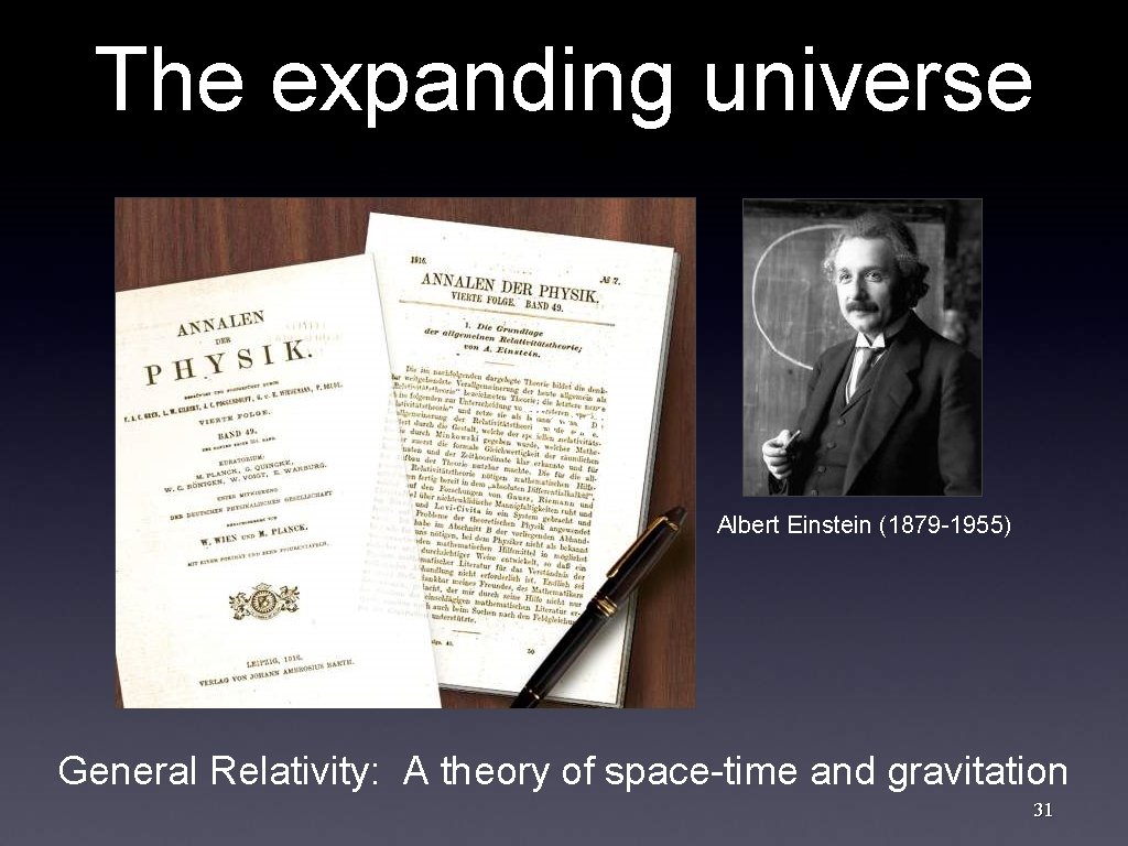 The expanding universe Text Albert Einstein (1879 -1955) General Relativity: A theory of space-time