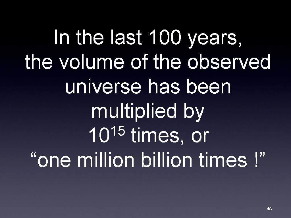 In the last 100 years, the volume of the observed universe has been multiplied