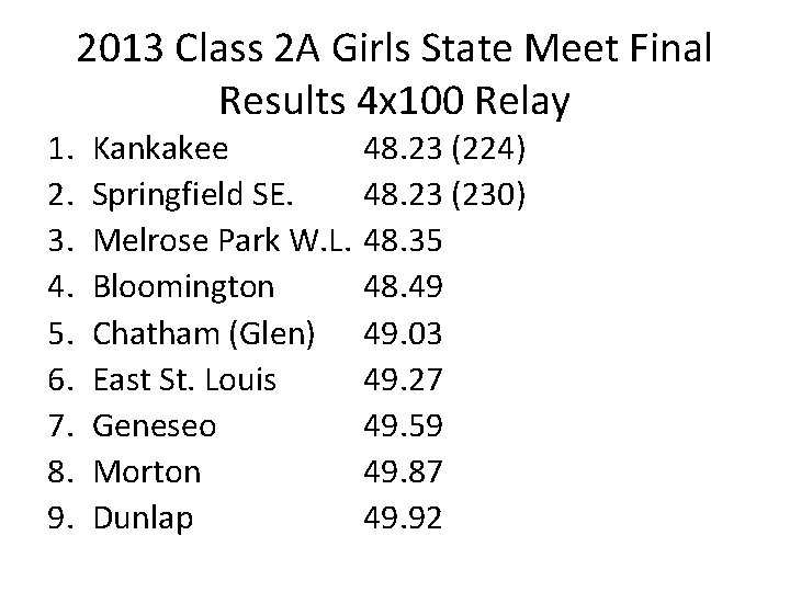 1. 2. 3. 4. 5. 6. 7. 8. 9. 2013 Class 2 A Girls