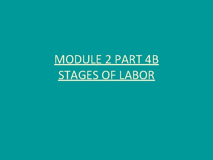 MODULE 2 PART 4 B STAGES OF LABOR 
