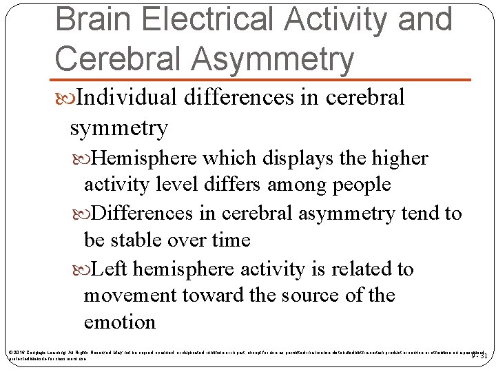 Brain Electrical Activity and Cerebral Asymmetry Individual differences in cerebral symmetry Hemisphere which displays