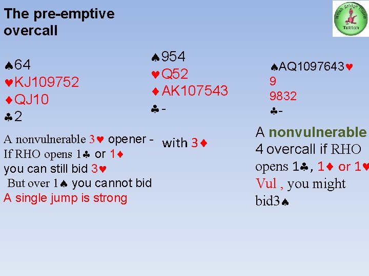 The pre-emptive overcall 64 KJ 109752 QJ 10 2 954 Q 52 AK 107543