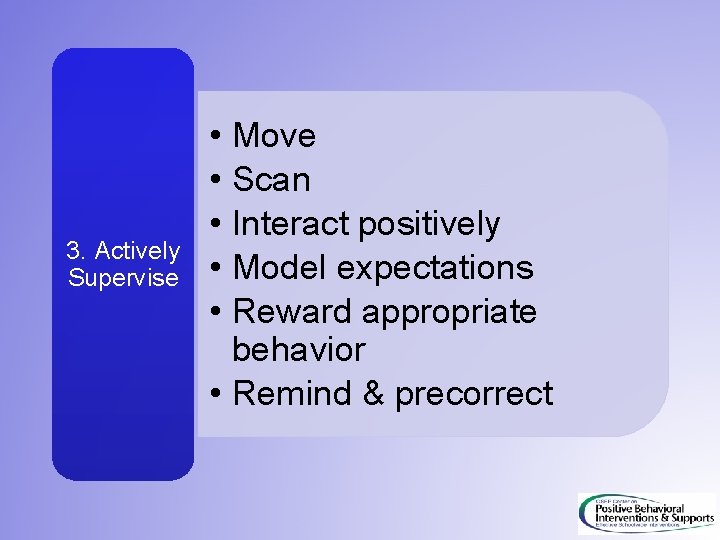 3. Actively Supervise • Move • Scan • Interact positively • Model expectations •