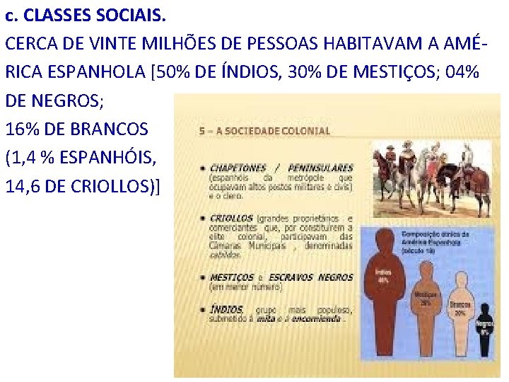 c. CLASSES SOCIAIS. CERCA DE VINTE MILHÕES DE PESSOAS HABITAVAM A AMÉRICA ESPANHOLA [50%